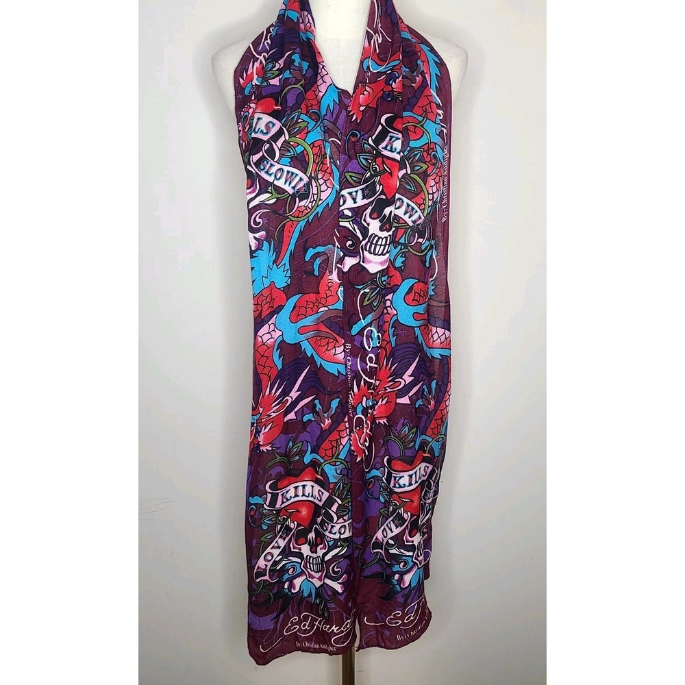 Ed Hardy Scarf‎ by Christian Audigier Love Kills Slowly Maroon Y2K 100% Cotton